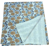 Indian Beautiful Kantha Quilt Traditional Vintage Kantha Throw Blanket Bedspread Boho Hand Block Print Queen Size Cotton Floral Print